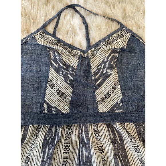 Anthropologie Vintage-Inspired Y2K Navy & Ivory Boho Tribal Print Dress Halter N - Picture 4 of 16